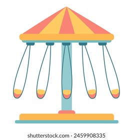 Carrusel giratorio en diseño plano. Atracción con sillas voladoras en el parque de atracciones. Ilustración vectorial aislada.