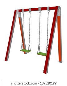 Swing in children's playground vector isolated on white background. 