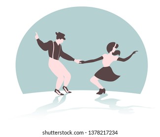 Swing dance couple silhouette on a green background with gradient shadow