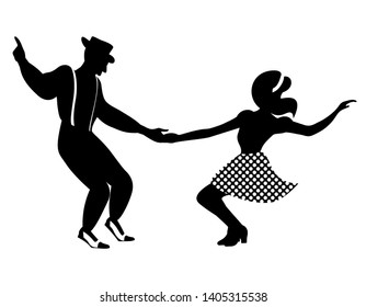 Black Vector Silhouette Couple Dressed 1950s Stock Vector (Royalty Free ...