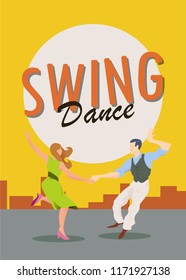 Swing Dance. Poster for dance festival. Flyer or element of advertizing for social dances. Dance party poster vector template, event flyer invitation.