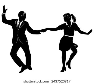 Swing Dancers Pair. Vector cliparts isolated on white.