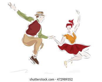 Swing Dancing Couple in Retro Clothes Style