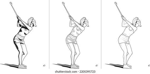 Swing of a female golfer made of beautiful lines