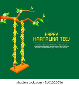 Swing of flowers ties to the branch of a tree. Celebrated by indian on hartalika teej. 