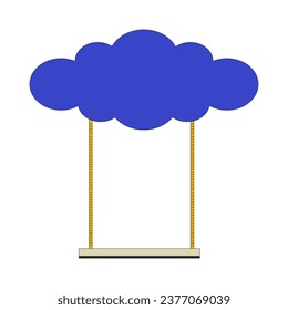 Swing hanging from cloud 2D linear cartoon object. Surreal recreation equipment isolated line vector element white background. Outdoors activity imagination fantasy color flat spot illustration