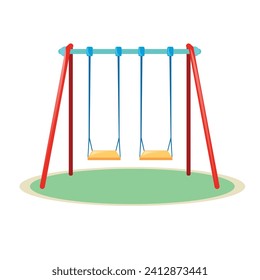 "Swing happiness with red, yellow, and blue swing toy illustrations. Cheerful colors for joyful child's play moments."