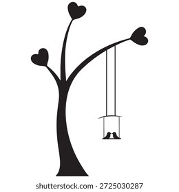 Columpio con el árbol de los corazones en fondo transparente