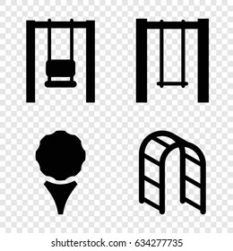 Swing icons set. set of 4 swing filled icons such as swing, playground ladder