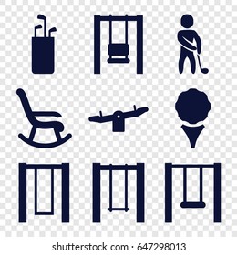 Swing icons set. set of 9 swing filled icons such as swing, golf player, golf, golf putter