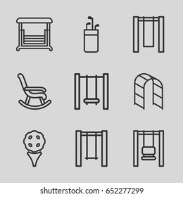 Swing icons set. set of 9 swing outline icons such as swing, playground ladder, rocking chair, golf