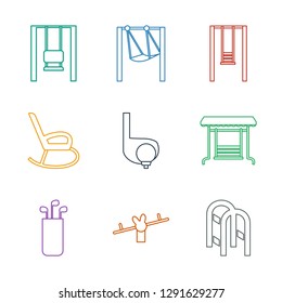 swing icons. Trendy 9 swing icons. Contain icons such as playground ladder, golf putter, golf, rocking chair. swing icon for web and mobile.