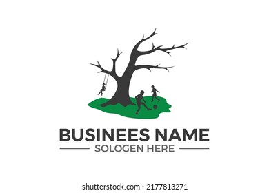  logotipo de oscilación con el concepto de logotipo infantil. Plantilla de diseño de cuidado infantil paisajístico. Ilustración del vector