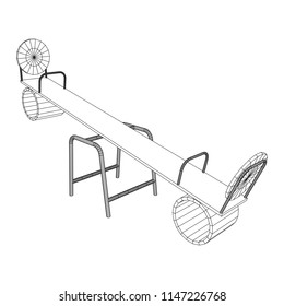 Swing on the playground vector. Seesaw or wooden balance scale. Wireframe low poly mesh vector illustration