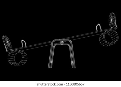 Swing on the playground vector. Seesaw or wooden balance scale. Wireframe low poly mesh vector illustration