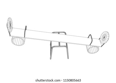 Swing on the playground vector. Seesaw or wooden balance scale. Wireframe low poly mesh vector illustration