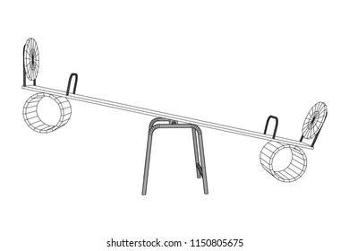 Swing on the playground vector. Seesaw or wooden balance scale. Wireframe low poly mesh vector illustration