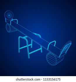 Swing on the playground vector. Seesaw or wooden balance scale. Wireframe low poly mesh vector illustration