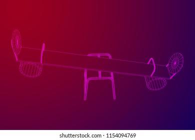 Swing on the playground vector. Seesaw or wooden balance scale. Wireframe low poly mesh vector illustration