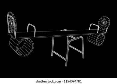 Swing on the playground vector. Seesaw or wooden balance scale. Wireframe low poly mesh vector illustration