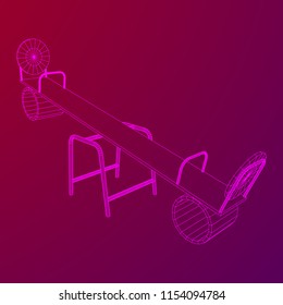Swing on the playground vector. Seesaw or wooden balance scale. Wireframe low poly mesh vector illustration