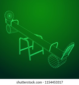 Swing on the playground vector. Seesaw or wooden balance scale. Wireframe low poly mesh vector illustration