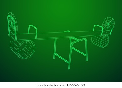 Swing on the playground vector. Seesaw or wooden balance scale. Wireframe low poly mesh vector illustration