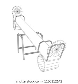 Swing on the playground vector. Seesaw or wooden balance scale. Wireframe low poly mesh vector illustration