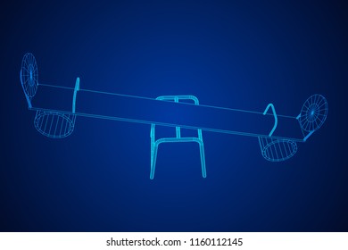 Swing on the playground vector. Seesaw or wooden balance scale. Wireframe low poly mesh vector illustration