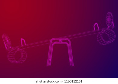 Swing on the playground vector. Seesaw or wooden balance scale. Wireframe low poly mesh vector illustration