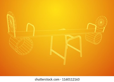 Swing on the playground vector. Seesaw or wooden balance scale. Wireframe low poly mesh vector illustration