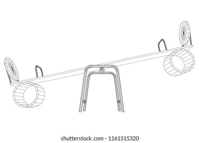 Swing on the playground vector. Seesaw or wooden balance scale. Wireframe low poly mesh vector illustration