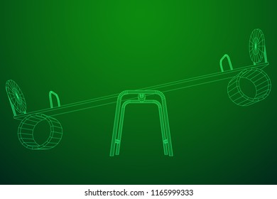 Swing on the playground vector. Seesaw or wooden balance scale. Wireframe low poly mesh vector illustration