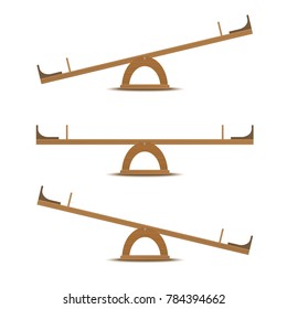 Swing on the playground vector. Seesaw or wooden balance scale set. 