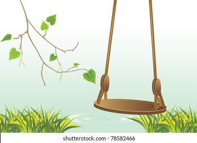Swing on the riverside. Vector