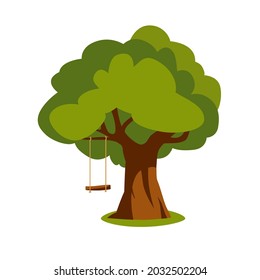 Swing on a tree for a kindergarten or park, playground. Icon for a game, site, application about children, childhood, upbringing. Vector flat illustration, cartoon style.