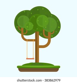Swing on tree in park. Flat style vector illustration.