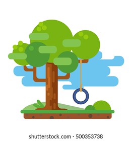 Swing on a tree on a white background. Isolate vector flat style illustration. 