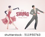 It's Swing Party Time: Elegant couple dressed in 1950s clothes style dancing jazz or swing