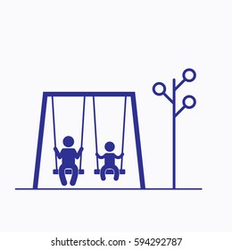 Swing and People Park Icon. Flat Isolated Graphic Vector Isolated Blue Color