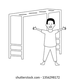 Swing playground game cartoon in black and white