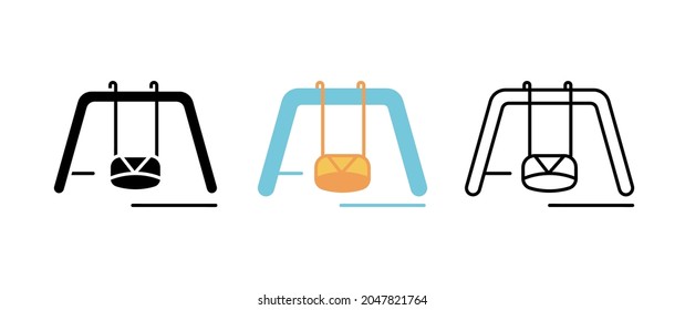 Swing toy icon set. Fun and game icon. Child toy set. Editable row set. Silhouette, colored, linear icon set.