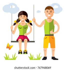 Swing. Vector Flat style colorful Cartoon illustration.