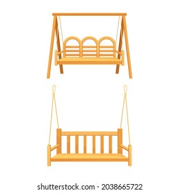 Swing wooden benches hanging on frame set vector illustration