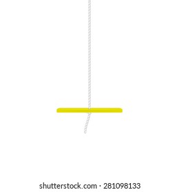 Swing in yellow design hanging on white rope 