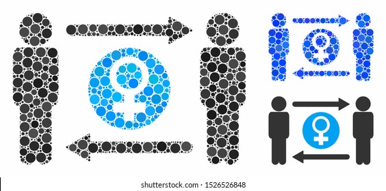 Swingers exchange female composition for swingers exchange female icon of filled circles in various sizes and color tints. Vector filled circles are united into blue composition.