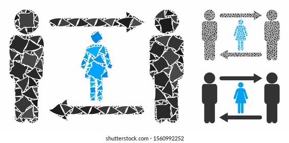 Swingers exchange girl composition of tremulant items in variable sizes and shades, based on swingers exchange girl icon. Vector unequal pieces are united into collage.