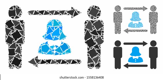 Swingers exchange lady mosaic of ragged pieces in different sizes and shades, based on swingers exchange lady icon. Vector tuberous pieces are united into illustration.