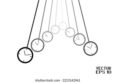 Swinging Black and White Pendulum with Clock. Isolated Single Object. Hypnosis Tool in Perspective. Vector. 3D Illustration