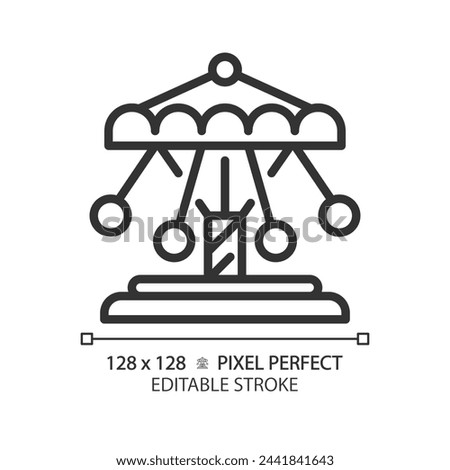 Swinging chain carousel pixel perfect linear icon. Fairground park attraction. Ride entertainment, vintage amusement. Thin line illustration. Contour symbol. Vector outline drawing. Editable stroke